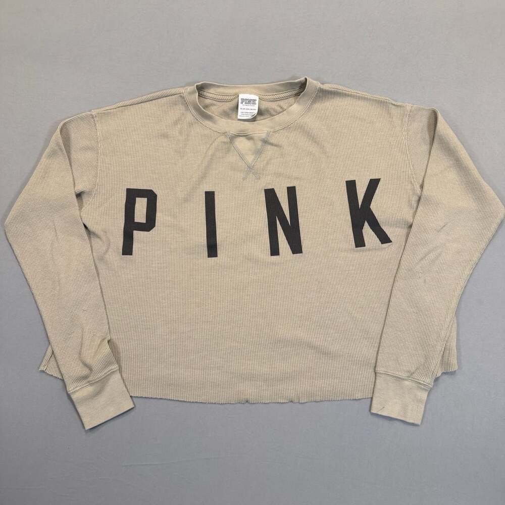 PINK Victoria's Secret Thermal Top Size XS Green Waffle Knit Cropped